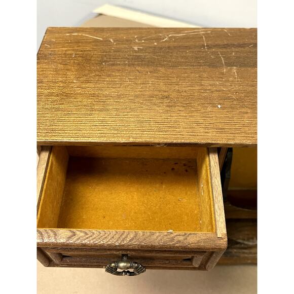 Vintage Wood Jewelry Box Floral Tapestry  3 drawers Necklace Ring Carousel - Picture 6 of 11